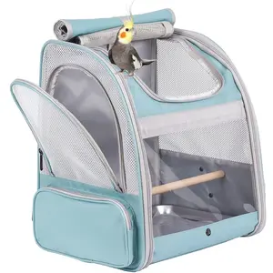 Lightweight Bird Travel Carrier Backpack Cage with Removable Metal Tray & Standing Perch, Dual Side/Top Access, Clear Front Window & Ventilation Mesh - Green Zippered Pet Bird Carrier for Vet Visits, Outdoor Adventures, Travel Backpack Silent Small Animal