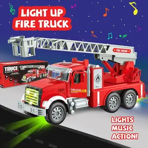 Toddler Boy Toys, Fire Trucks for Toddlers 3-5, Lights Music Toy Cars with 1 Rotating Extend Ladder, Firetrucks with 2 Opening Doors, Baby Toys for 3 4 5 6 Year Old Boy, Kids Christmas Birthday Gift