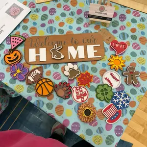 Interchangeable Wooden HOME Sign with Seasonal Inserts