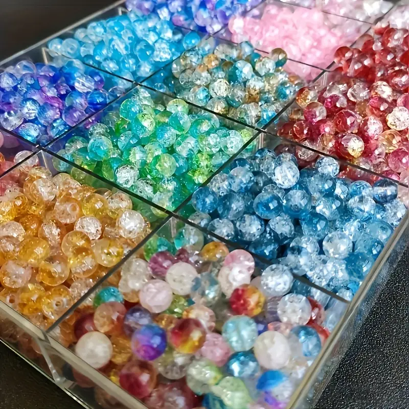 [Glitter Gradient Crack Beads] 300pcs Colorful Glitter Gradient Crack Beads | Round DIY Jewelry Making Beads for Bracelets, Necklaces, Earrings - Perfect Holiday Gift for Craft Enthusiasts