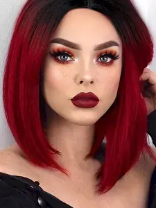 12 Inch Straight Bob Wig for Women, Synthetic Hair with Highlights, Natural Looking Daily Wear Wig, Short Wigs for Daily Party, 150 Density, Breathable Rose Net Cap, Machine Made Wigs
