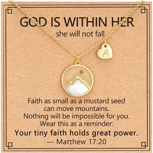 Mustard Seed Initial A-Z Necklace, Graduation Gifts 14K Gold Plated Moving Mountains Faith Confirmation First Communion Baptism Christian Religious Gifts 17+3 Inches