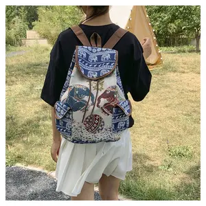 Embroidered backpack, elephant embroidered printed women's linen backpack, ethnic cute jacquard embroidered leisure backpack, embroidered design, large-capacity backpack, multi-purpose backpack, light and beautiful, suitable for gifts, Christmas. Gifts