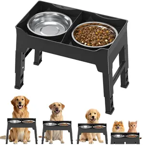 Elevated Pet Bowls Mess Proof with Splash Guard 4 Heights Adjustable Raised Stand with 2L (67 oz) Stainless Steel Bowls, Lifted Food Water Feeder for Small, Medium & Large Dogs/Cats
