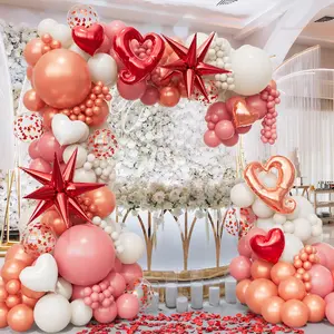 160-Piece Valentine's Day Balloon Arch Kit with Dusty Pink, Rose Gold, Red, and Heart Confetti