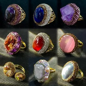 Natural Crystal Stone Rings – Oval-Shaped Gemstone Jewelry for Women, Perfect as an Anniversary, Birthday, or Wedding Gift