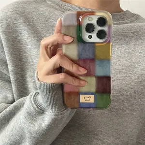 Autumn and Winter Retro Colorful Small Square Tin Paper Pattern Mobile Phone Case - Compatible with iPhone 12 13 14 15 16 Promax Smartphone Cellphone Screen Protector Shockproof Protection Cover Casing Protective White Electronics Accessories