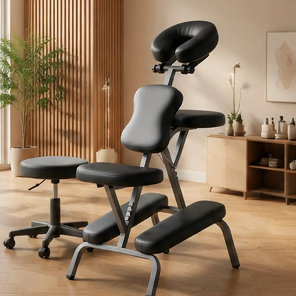 Portable Massage Chair for Tattoo Spa Salon with Adjustable Face Cradle Carrying Bag Black Folding Lightweight Travel Massage Chair for Professional Use Home Office Outdoor Camping, Dining Room Chairs for Kitchen, Dining Room, Living Room