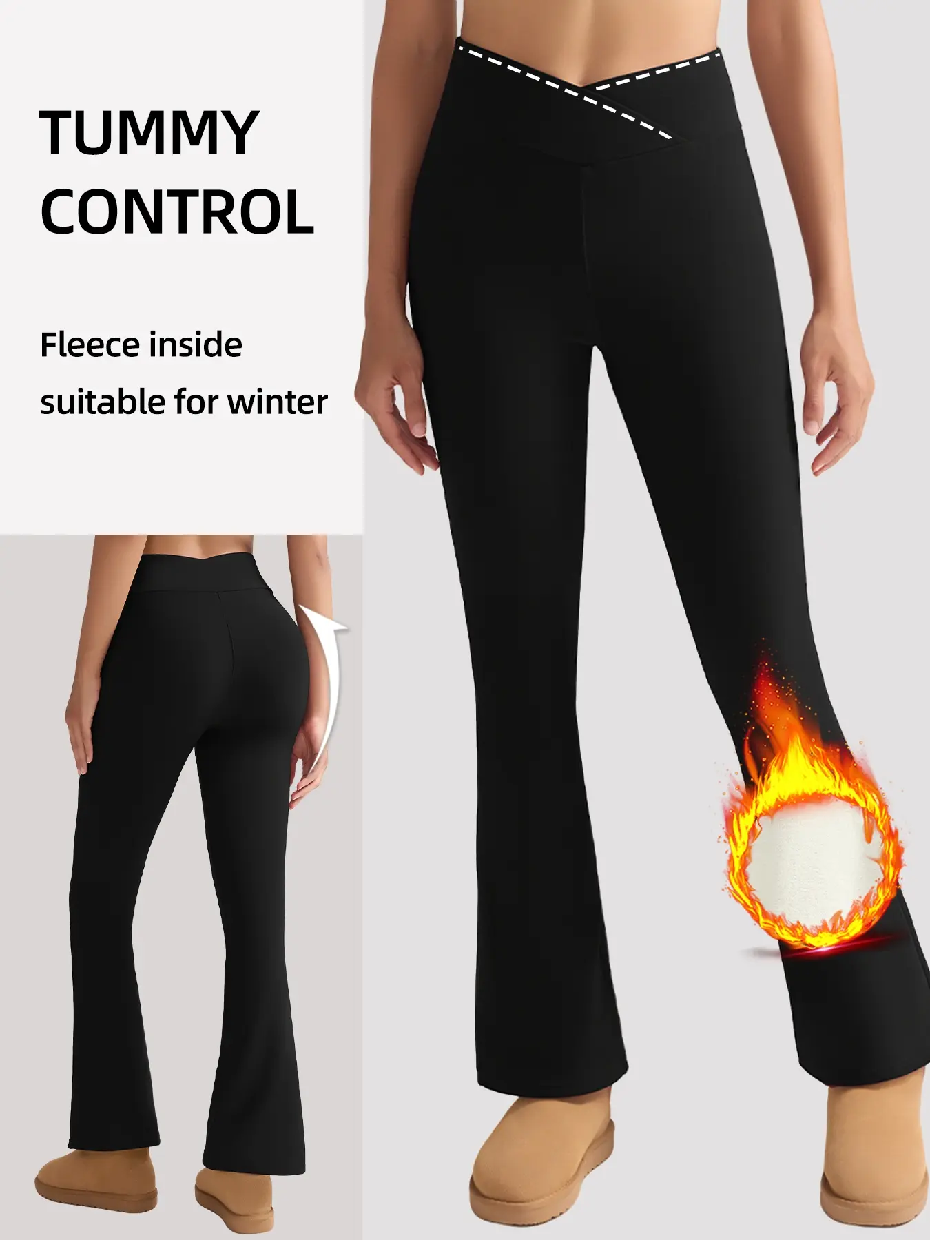 Women's High Waist Fleece Lined Flare Pants, Casual Loose Fit Winter Wear, Comfortable Breathable Fitness Gear, Stylish Design