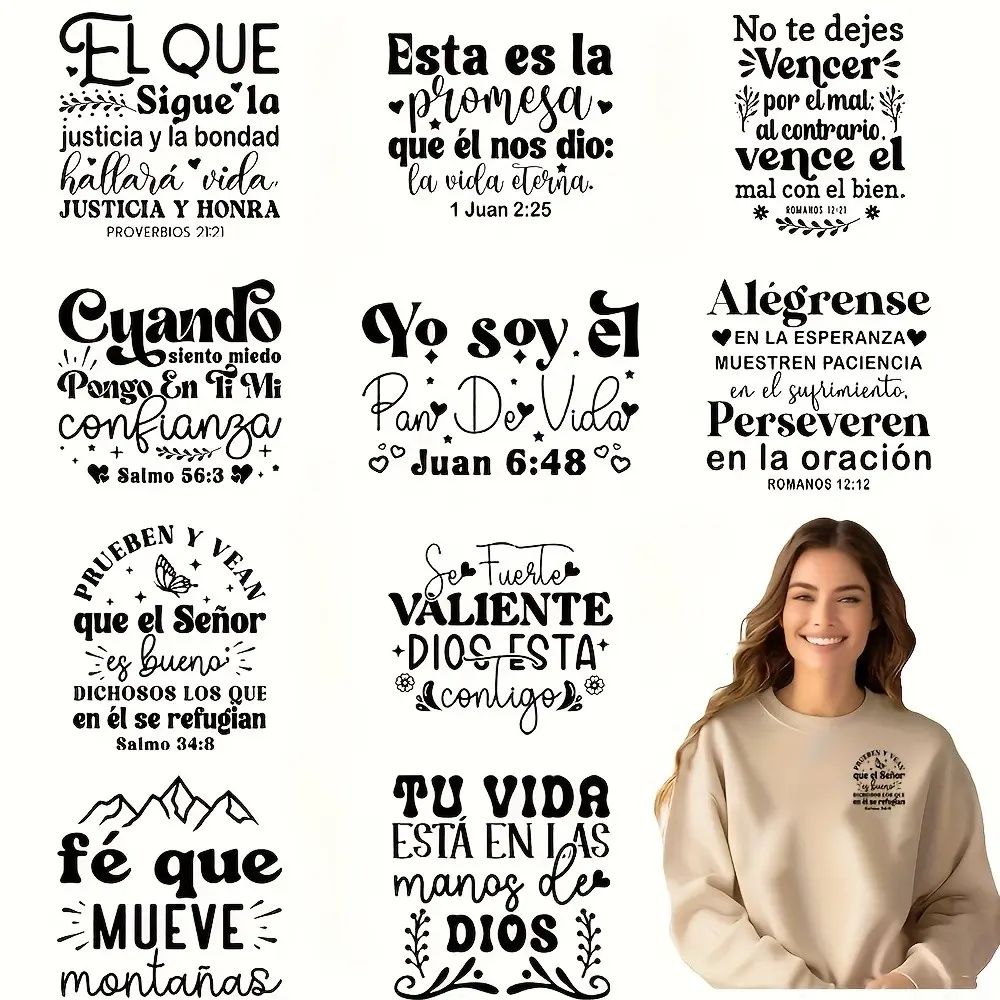 Set of 12 Religious Scripture Heat Transfer Prints, DTF Stickers for DIY Fabric, Christian Craft Materials, Craft Supplies, Multicolor Plastic, Handicraft