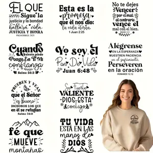 Set of 12 Religious Scripture Heat Transfer Prints, DTF Stickers for DIY Fabric, Christian Craft Materials, Multicolor Plastic, Handicraft