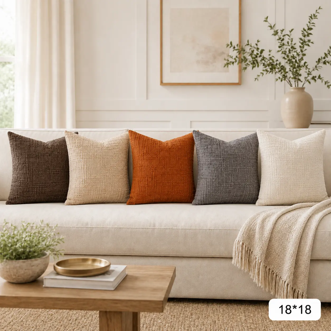 Pack of 2, 18*18 inches soft chenille pillow covers (no inserts), textured, wrinkle-resistant, modern farmhouse style, suitable for home and office, ideal for aesthetic home decor (inserts sold separately; suitable for room and home decoration needs).
