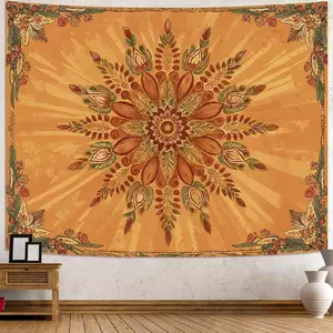 Boho Floral Mandala Tapestry for Bedroom Bohemian Flower Wall Tapestry Aesthetic Small Vintage Orange Hippie Indian Tapestries Wall Hanging for Living Room Dorm Decor 40 x 30 Inch