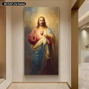 2D Flat, 1pc a Large 19.68in50cmX39.37in100cm UnFramed，Modern Home Canvas Printing Sacred Heart of Jesus Religious Iconography  Spiritual Artwork Christian Symbolism Divine LightHome decor canvas living room bedroom stylish mural poster decoration gift