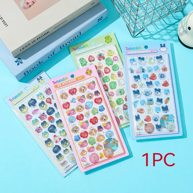 Cute Tamagotchi 3D Puffy Stickers, Kawaii Cartoon Bubble Stickers, 4 Styles Sparkly Decorative Stickers for Kids Journal Scrapbook Phone Case DIY Crafts, Aesthetic Self‑Adhesive Decals Gift for Girls