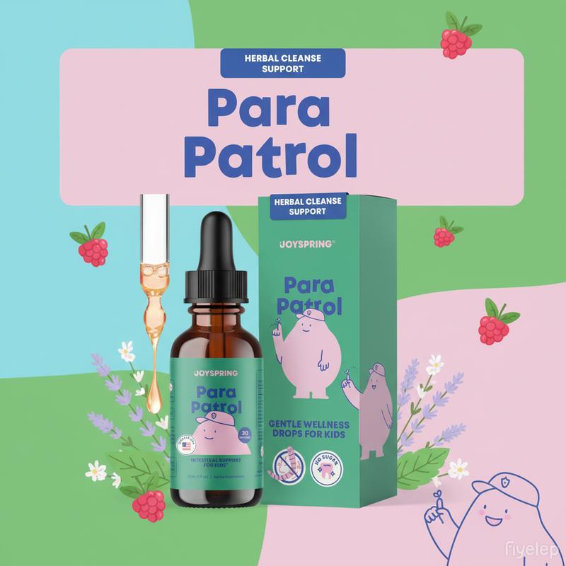 JoySpring ParaPatrol Kids’ Herbal Blend – Alcohol-Free Liquid Supplement with Black Walnut and Wormwood Extract | Supports Digestive Health | Natural Raspberry Flavor – 30 Servings