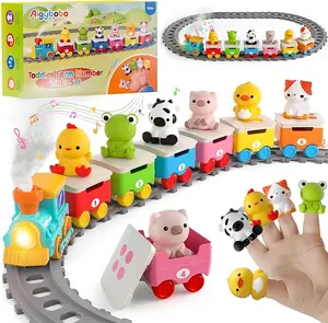 YULONG Electric Farm Animal Train Set with Train Tracks, Music, Lights & Steam - Montessori Counting, Matching & Sorting Toys for Kids Ages 1+, Christmas Birthday Gifts for 18M+ Toddlers
