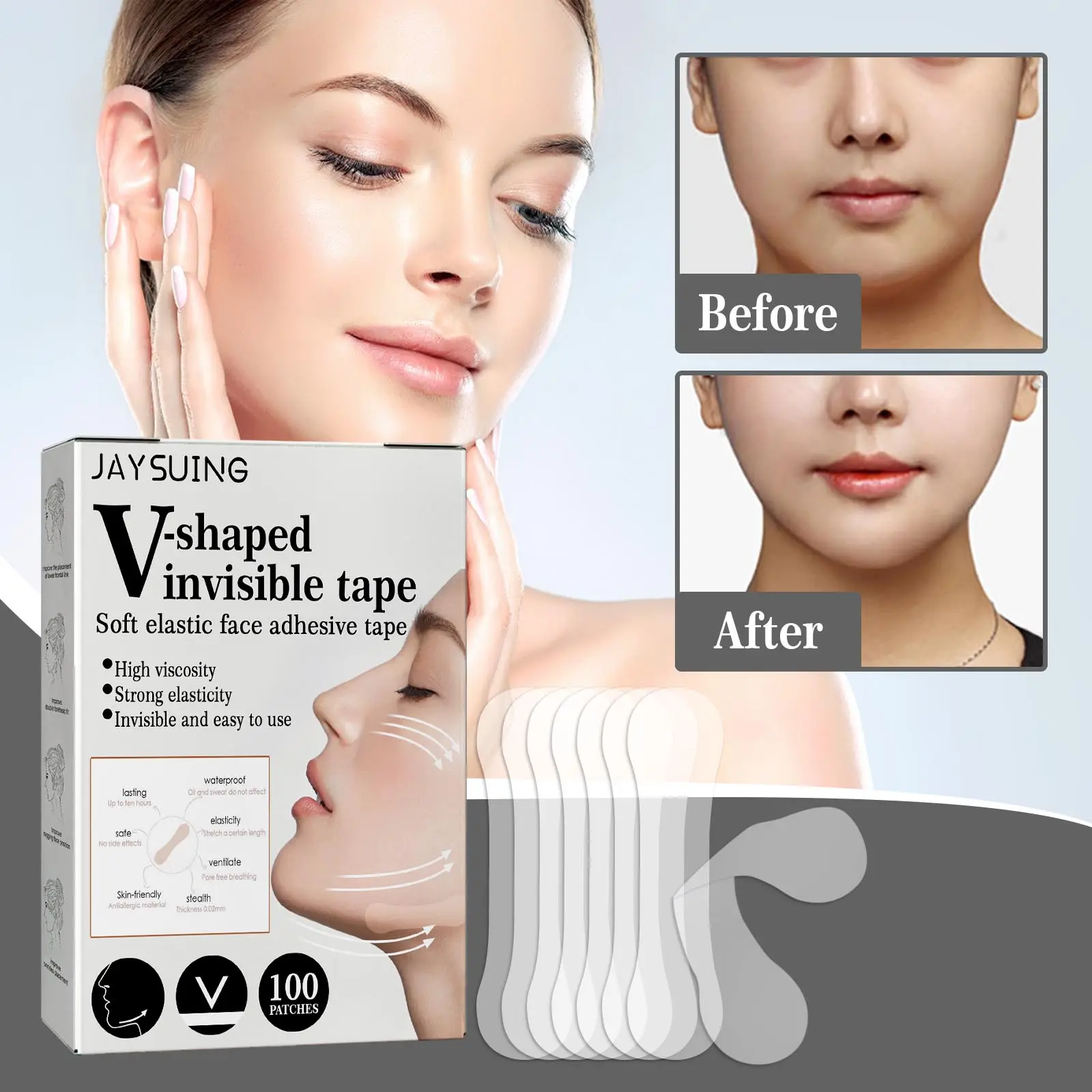 Jaysuing invisible patch, lift face patch, fade fine linestighten and lift chin muscles, shaping patches,Synthetic Comfort Facial Skincare Smooth