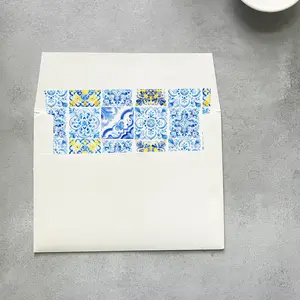 Blue and Yellow Mediterranean Tile Envelope Liner | Square Flap | Set of 10