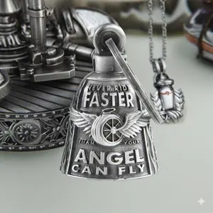 Motorcycle Design Pendant, Motorcycle Bells for Bikers, Guardian Angel Gremlin Bells for Motorcycle Rider, Key Chain for Luck