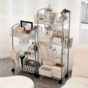 Three-Tier Acrylic Storage Cart for Bathroom, Kitchen, Living Room, Bathroom Corner Organizer, Transparent Multi-Layer Paper Towel Holder with 360° Rotation Design