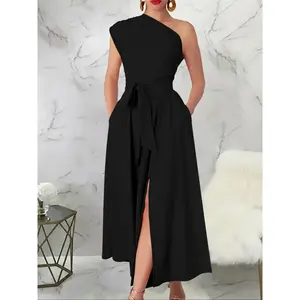 Elegant women's one shoulder split dress, stylish and comfortable summer style, perfect for parties and special occasionsRAIMENTRY