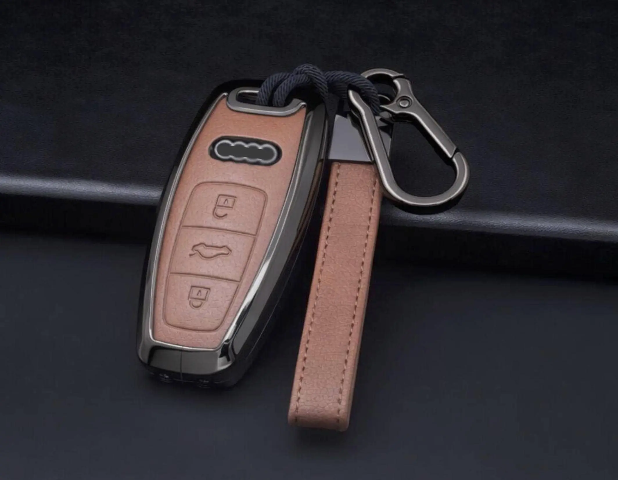 Customizable Leather & Aluminum Key Fob Cover with Keychain for Audi key fobs