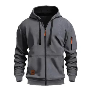 Men's Hooded Drawstring Jacket, Regular Fit Multi-Pocket Warm Coat, Fashionable Zip-Up Jacket, Casual Outerwear, Suitable For Spring And Autumn