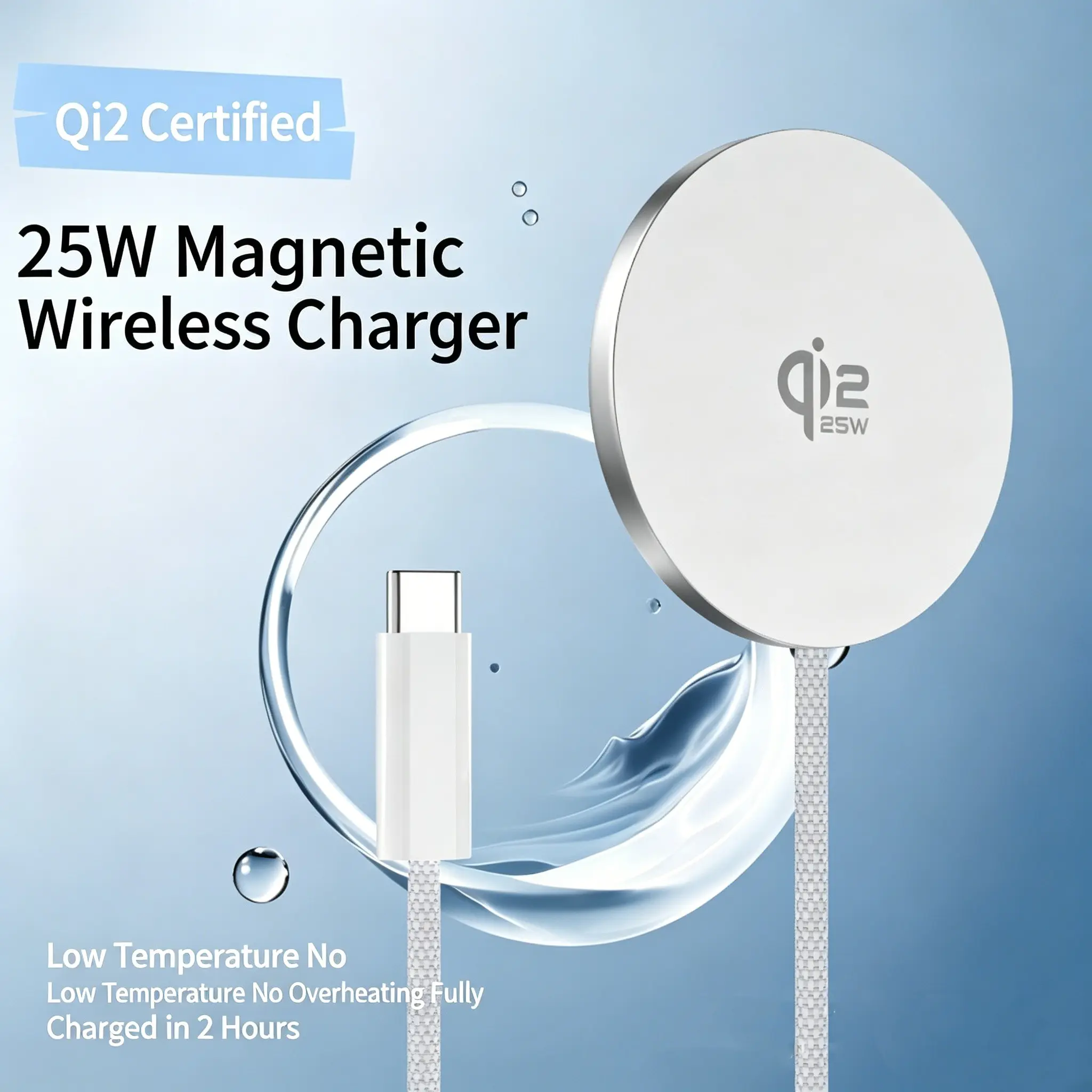 Magnetic Wireless Charger 25w Qi2 Protocol, Fast Wireless Charging, Compatible with Cellphone, iPhone, AirPods, Samsung Galaxy, Google Pixel, Lightweight Design for Travel/home Office, Freestanding Wireless Charger