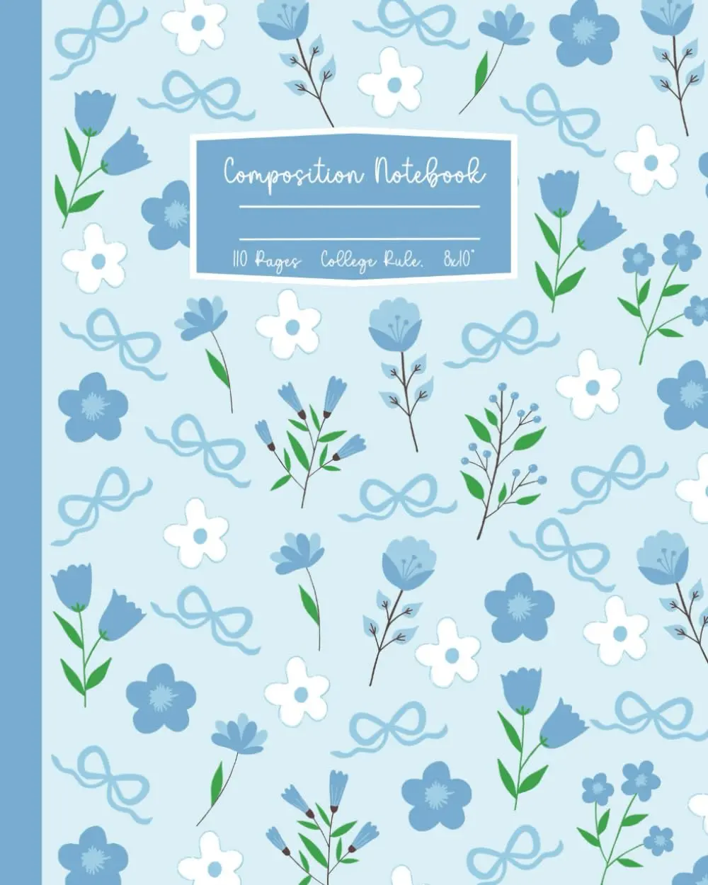 Blue Coquette Composition Notebook: Preppy Aesthetic College Rule Lined Journal With Bows and Flowers; 8x10"