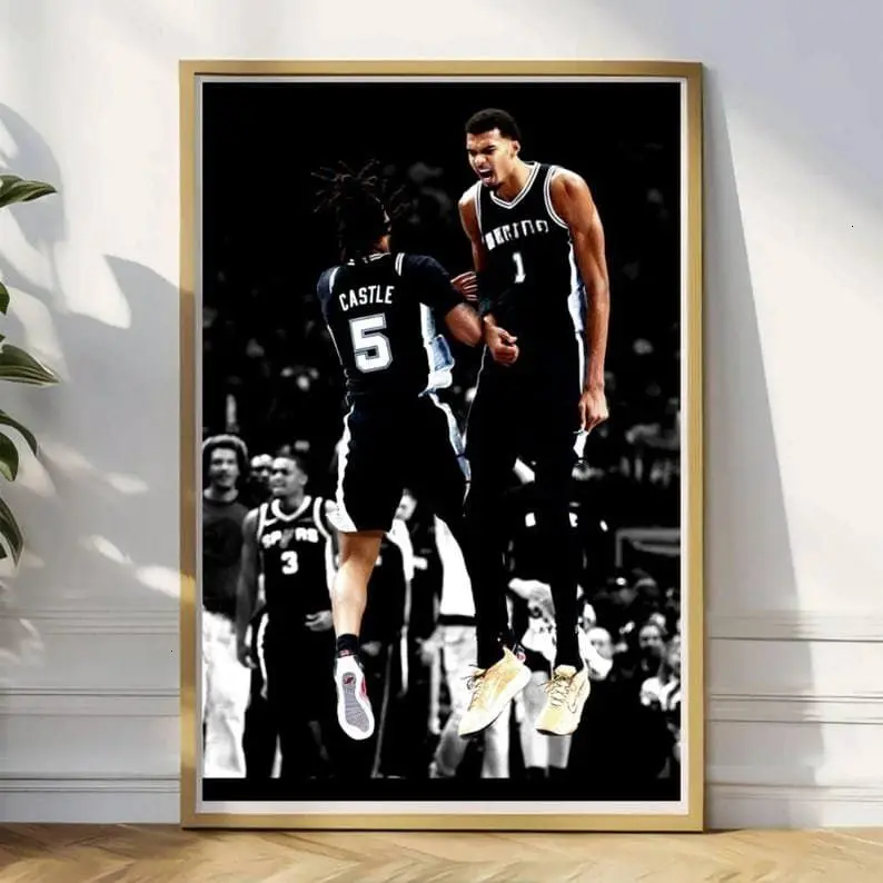 Vintage Victor Wembanyama x Stephon Castle Poster, Retro Spurs Basketball Wall Art