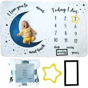 Milestone Blanket - Super Soft Fleece Monthly Milestone Blanket for  Girl and Boy -  for 's First Year Growth Chart - Monthly  Milestone - Blue Moon - 60"x40"