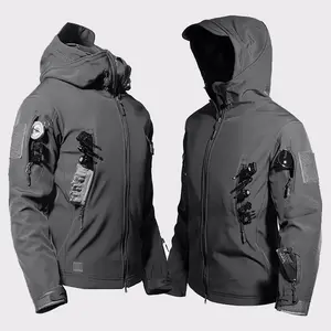 Men's Casual Jacket, Hooded Multi Pocket Workwear Jacket, Outdoor Fleece Warm Jacket, Zipper Jacket, Windproof and Durable, Suitable for Autumn and Winter Hiking, Cycling, Camping, and Daily Activities