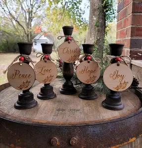 Advent Candle Holder 5 Candle Set Wood Advent Candle Holders Set of 5 Peace Love Hope and Joy Rustic Christmas Decor Christmas Candles