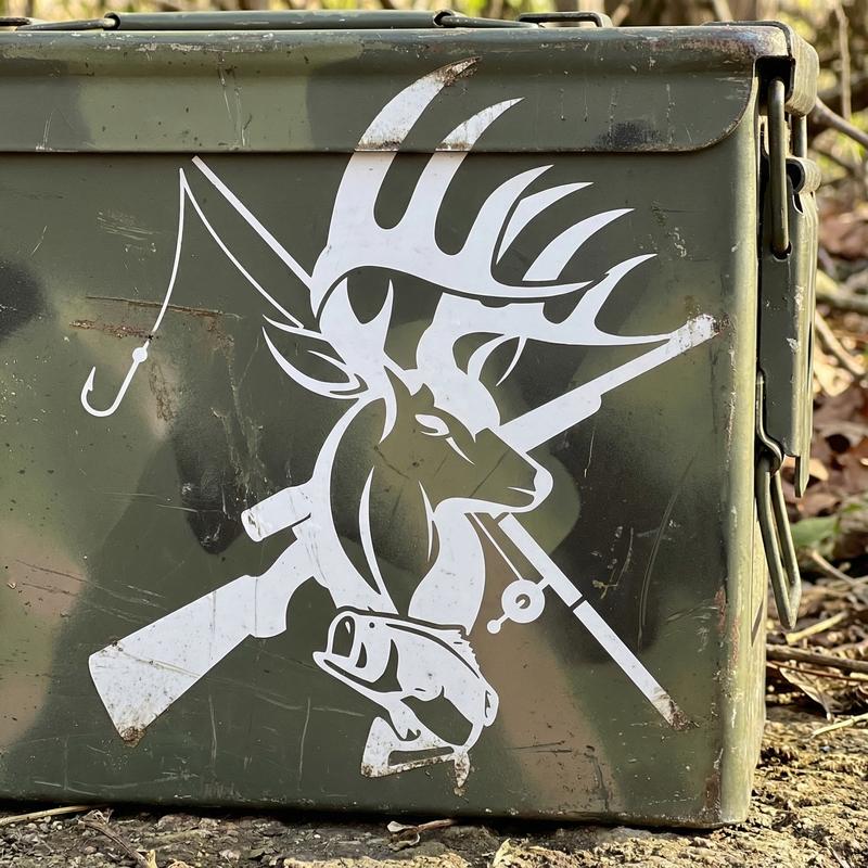 Buck Deer Rifle & Fishing Car Decal: Hunting Truck Sticker