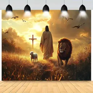 1pc Inspirational Biblical Scene Banner - Polyester, No Power Needed, Perfect for Holiday Parties, Birthdays, Anniversaries, Weddings, and Events, Indoor/Outdoor Use, Event Backdrop |   Serene Landscape |   Durable Banner, Christian Wall Art Ornaments Dec