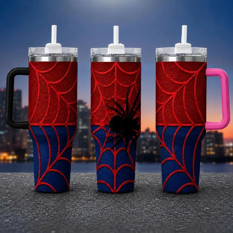 [Superhero Collection] Sp1d3r-Man 40oz/20oz Tumbler with Handle & Straw, Stainless Steel Double Wall Vacuum Insulated Travel Mug, Superhero Web Design Edition, Keeps Drinks Hot & Cold, Fits Car Cup Holder, Gift for Spider-Man Fans