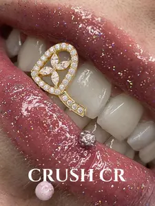 CRUSH CR 18K Gold Plated Iced Out Heart Tooth Grillz, Tooth Gem, Floral Cutout Design Perfect for Coquette Aesthetic Outfits Brunch Dates Valentine’s Day Looks Club Nights Sparkly Feminine Dental Accessory Daily Style Photoshoots