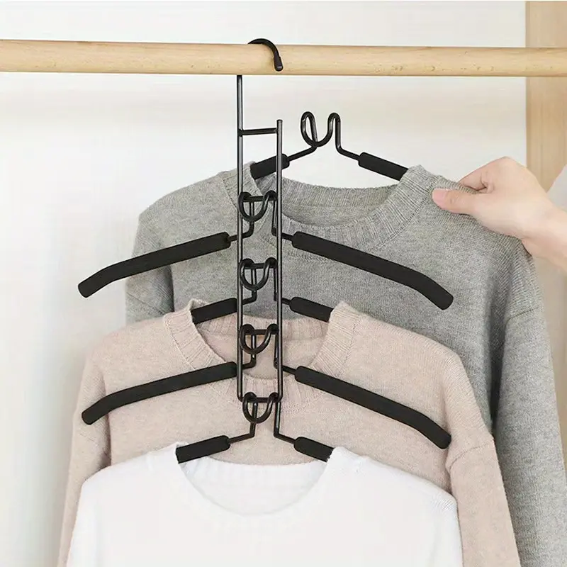 [5-in-1 Metal Hanger] 1pc Multi-Layer Space-Saving Hanger | Heavy-Duty Non-Slip Foam Pads, Suitable for Coats, Sweaters, Suits, and T-Shirts, Multipurpose High-Quality Closet Organizer, Multi-Tiered Clothes Rack, Folding Garment Hangers, Wardrobe Helper