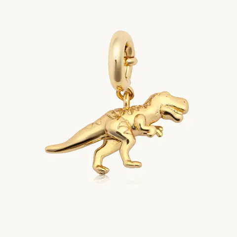 Little Words Project T-Rex Dinosaur Charm - 14K Gold-Plated Brass Multi-Use Costume Jewelry Accessory for Women’s Necklaces, Bag Charms, Bracelets for Women, Unisex Wear with Dino-Cute Detail, T-Rex Figure & Shoe Laces Compatibility