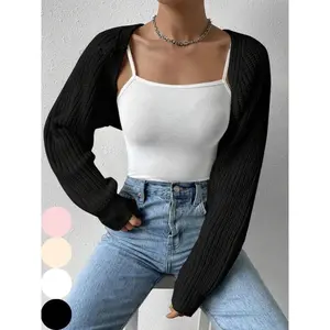 Wo’s solid long-sleeve open-front cropped cardigan — a casual solid knit cover-up for daily wear and holiday vacations; women’s outerwear suitable for all seasons