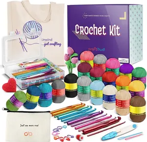 Craftbud Crochet Kits for Beginners, Craft Supplies Include 1100 Yards for Crochet Yarn Balls and 12 Pcs Crochet Hooks Set , Tote Bag for Travel CraftBud