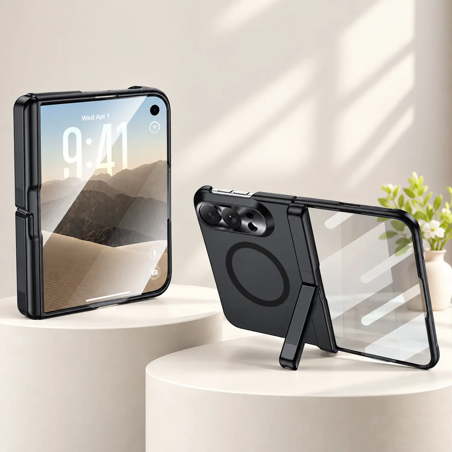 For iPhone Duo Magnetic Case with Foldable Stand, MagSafe Compatible Matte Full-Body Phone Cover with Built-in Tempered Glass Screen Protector, Hinge Protection and Shockproof Bumper