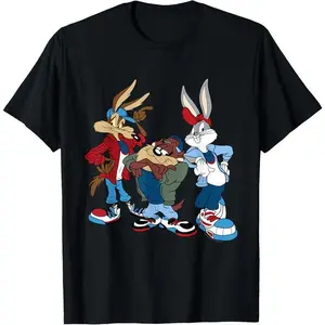 2026 Looney Tunes Classic Characters Graphic Cotton T-Shirt, Unisex 100% Cotton Bugs Bunny Wiley Taz Tee