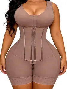 1 Count Women's Solid Shapewear Bodysuit & Zipper Crotch, Fajas, Triple Row Hook & Eye & Zipper Closure Colombian Shapewear, Butt Lifting & Tummy Control Shaper Jumpsuit, Body Shaperwear With Bra,Suitable For Daily Wear & Gym