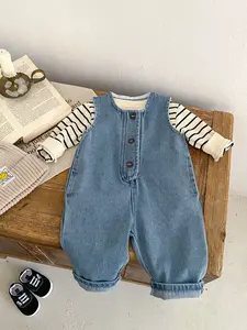 Autumn Winter Denim Vest for Babies 0-3 Years Old, Unisex Fitted Long Sleeve Top, Casual Style, Moderate Fabric Thickness, Infant Toddler Clothes