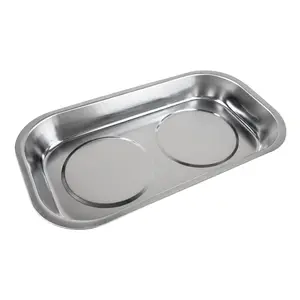 Magnetic Parts Tray – Stainless Steel Tool Tray with Dual Strong Magnets & Rubber Base, 9-3/8" x 5-3/8" – Holds Screws, Bolts & Tools for Garage, Auto Repair & Workbench