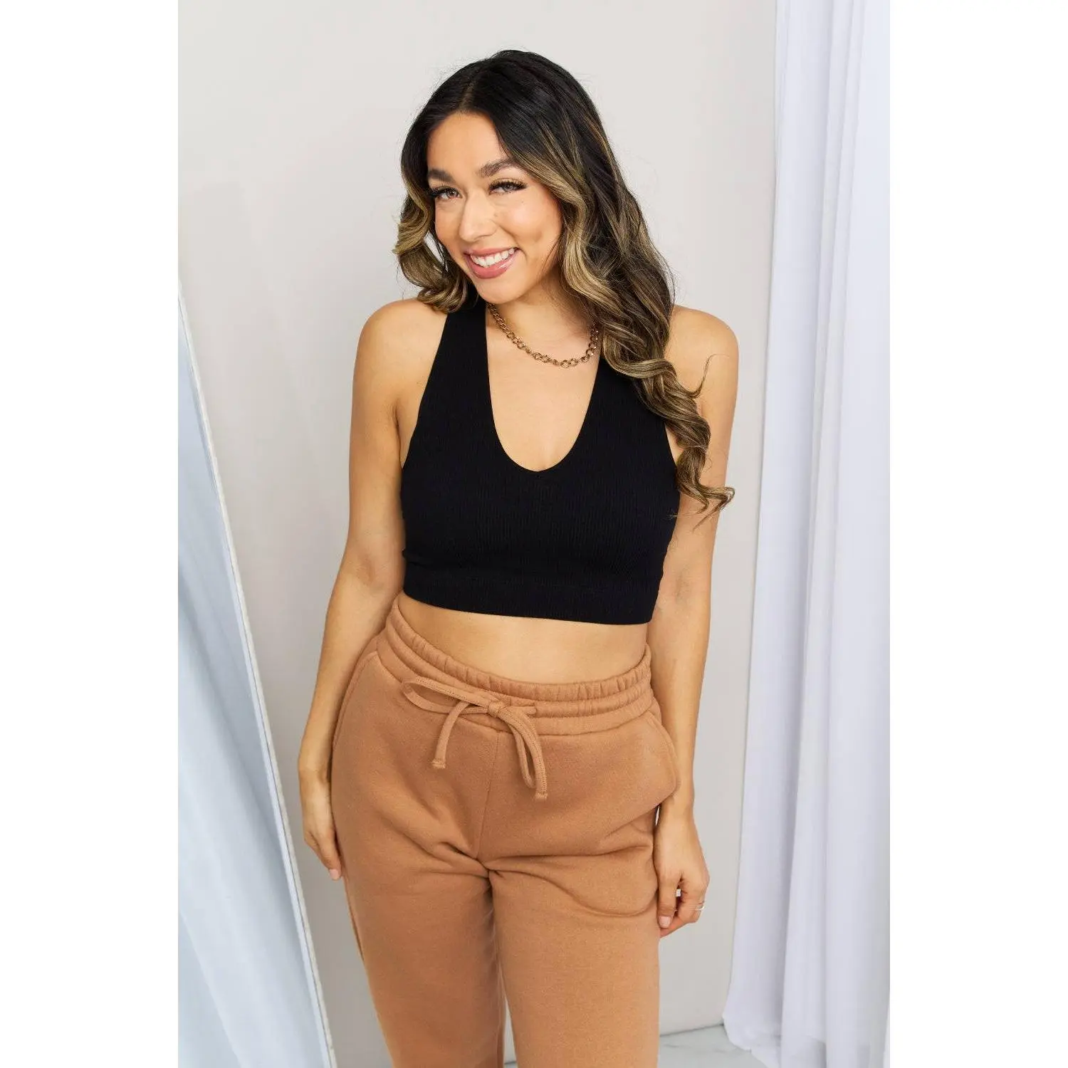 Zenana Ribbed Racerback Sports Bra in Black