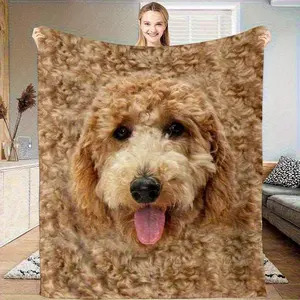 Goldendoodle 3D Full Face Throw Blanket - UltraSoft Flannel Heavyweight 280gsm All-Season Cozy Dog Bedspread, Brown & Golden Retriever-Like Design, Contemporary Home Decor Women & Dog Lovers, Couch & Bed Accessory, Washable Pet Blanket F