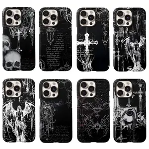 Gothic Coquette Cyber Sigilism Cross Black Film Shell Luxury INS Phone Cases For iPhone 17 Promax Pro Air 16 Plus 15 14 13 12 11 Shockproof Protective Cover Gift For Birthday Christmas Halloween